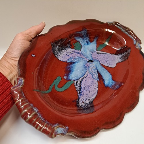 #251239 Platter, Red/Blue Scalloped Rim $24 at Hunter Wolff Gallery
